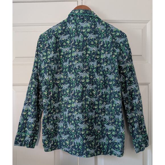 J. Crew Cotton Poplin Pajamas Fauna Floral Blue Leopard - Picture 8 of 13